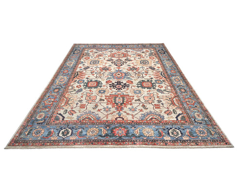 9x12 Gray Blue Aryana Afghan Hand Knotted Veg Dye Wool Area Rug